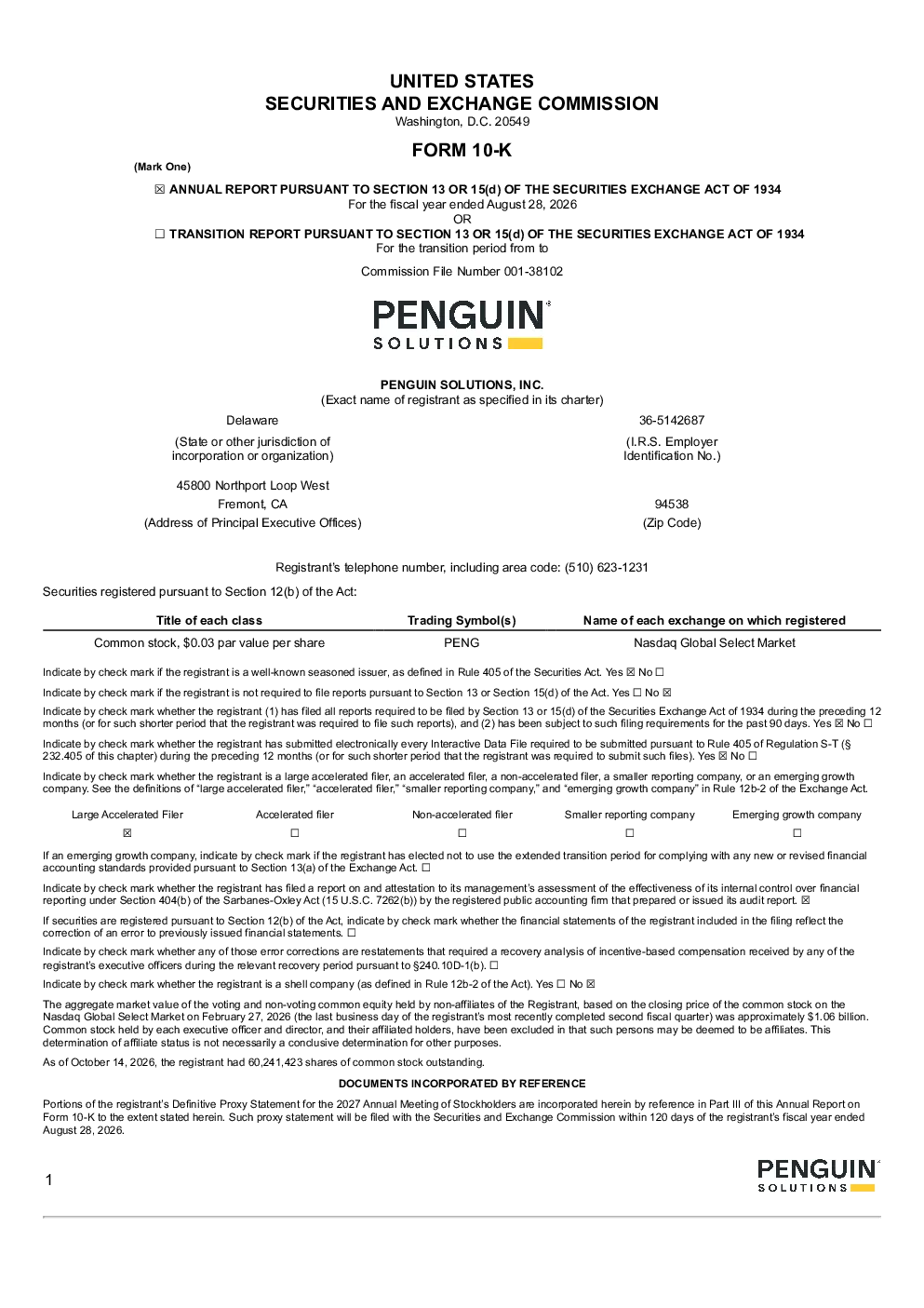 Penguin Solutions Inc 2025年度报告