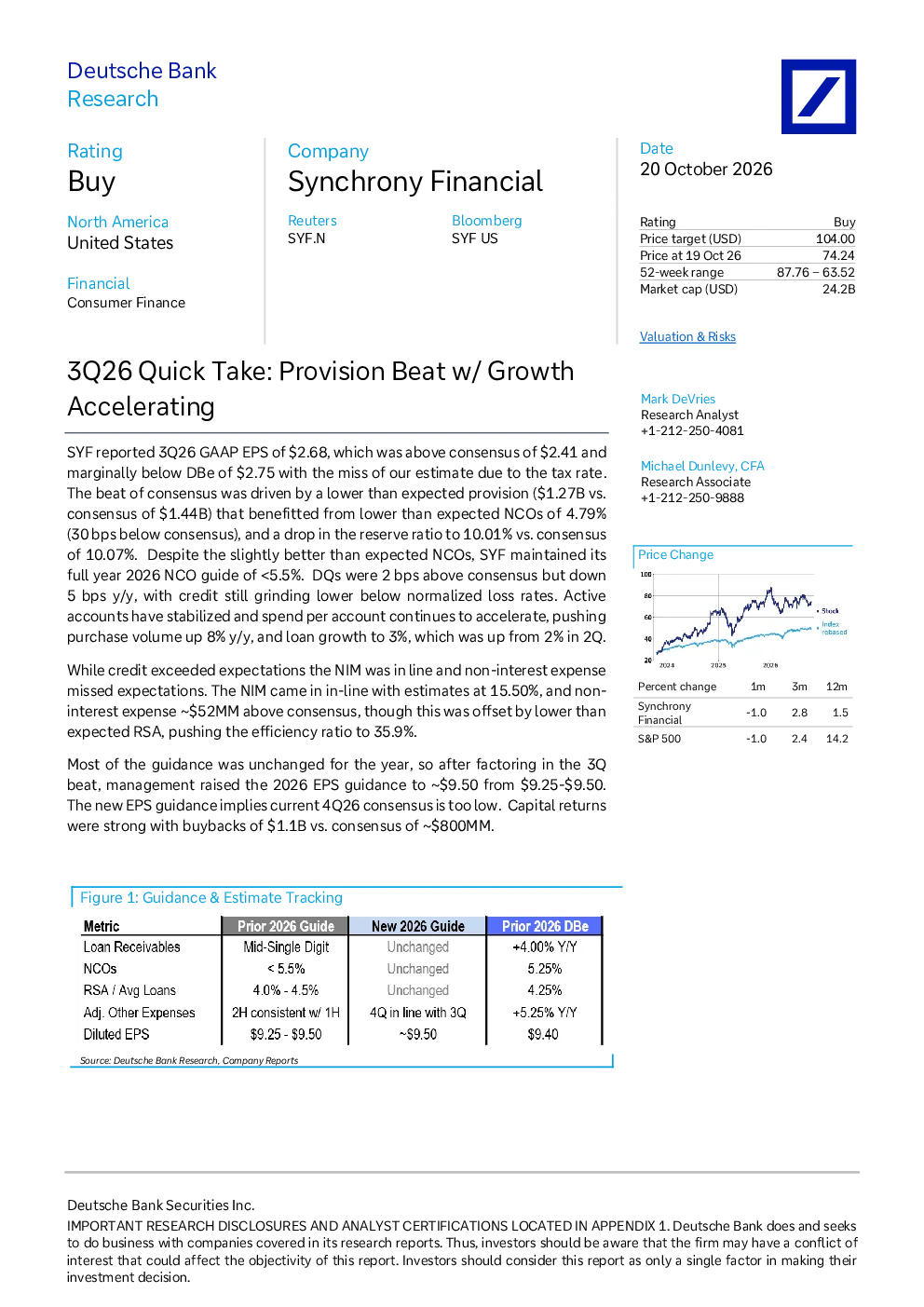 
德意志银行-Synchrony Financial（SYF.US）：2026年第三季度速评——拨备超预期，增长加速