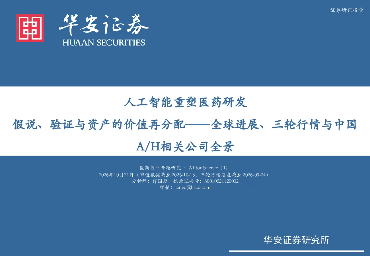 全球进展、三轮行情与中国a、H相关公司全景：人工智能重塑医药研发假说、验证与资产的价值再分配