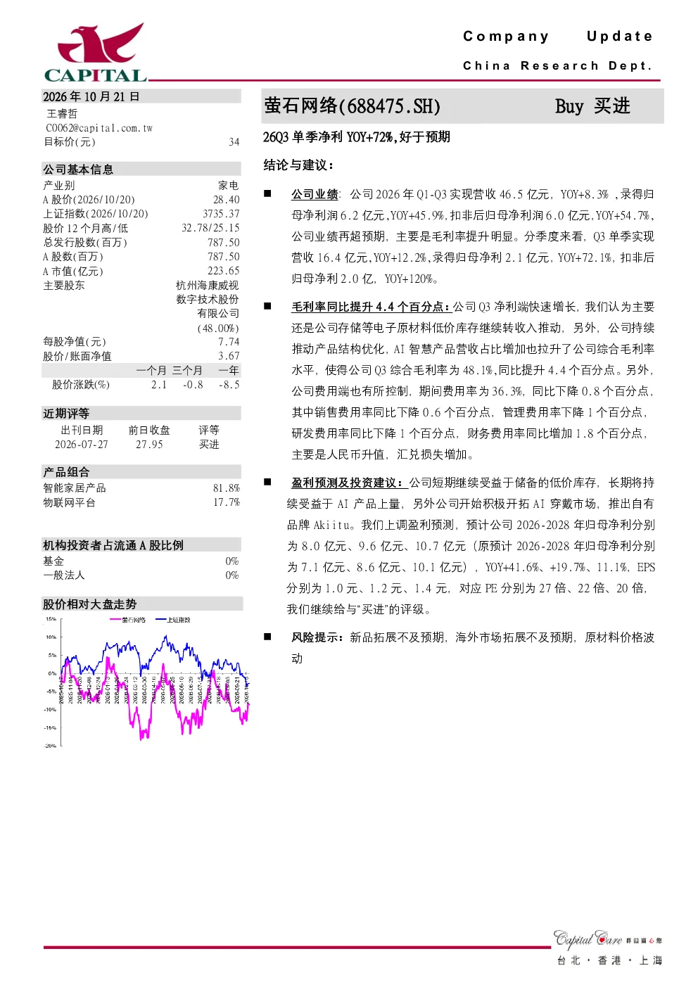 26Q3单季净利YOY+72%，好于预期