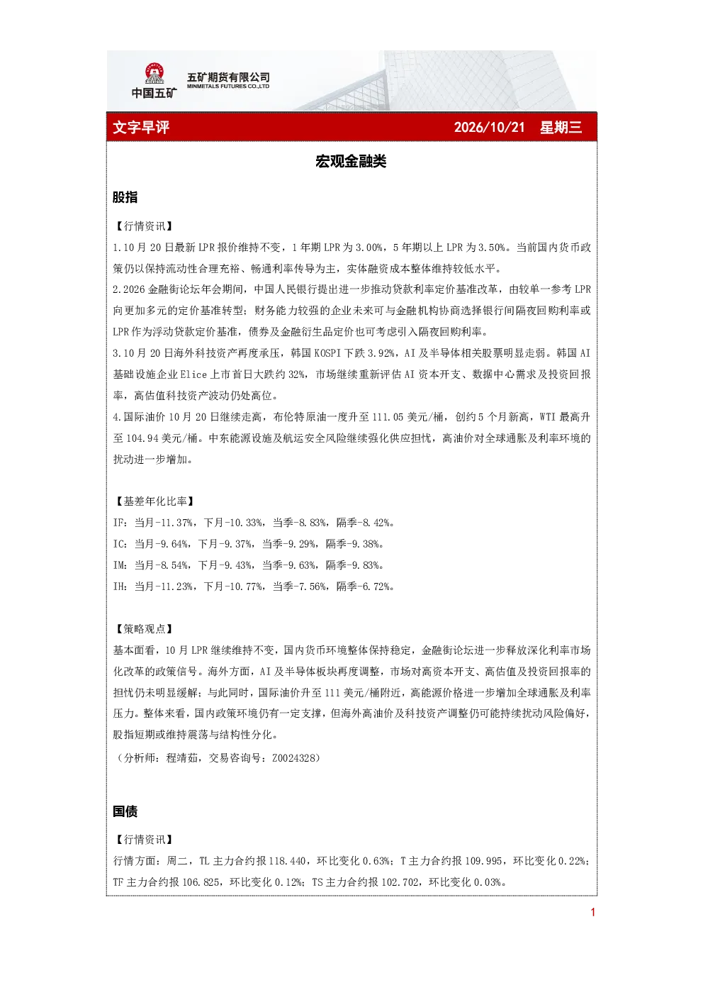 宏观金融类文字早评