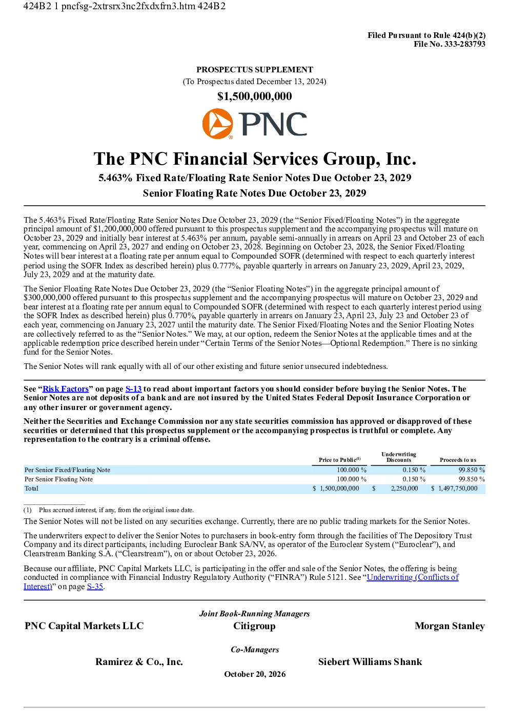 PNC金融服务集团美股招股说明书(2026-10-21版)