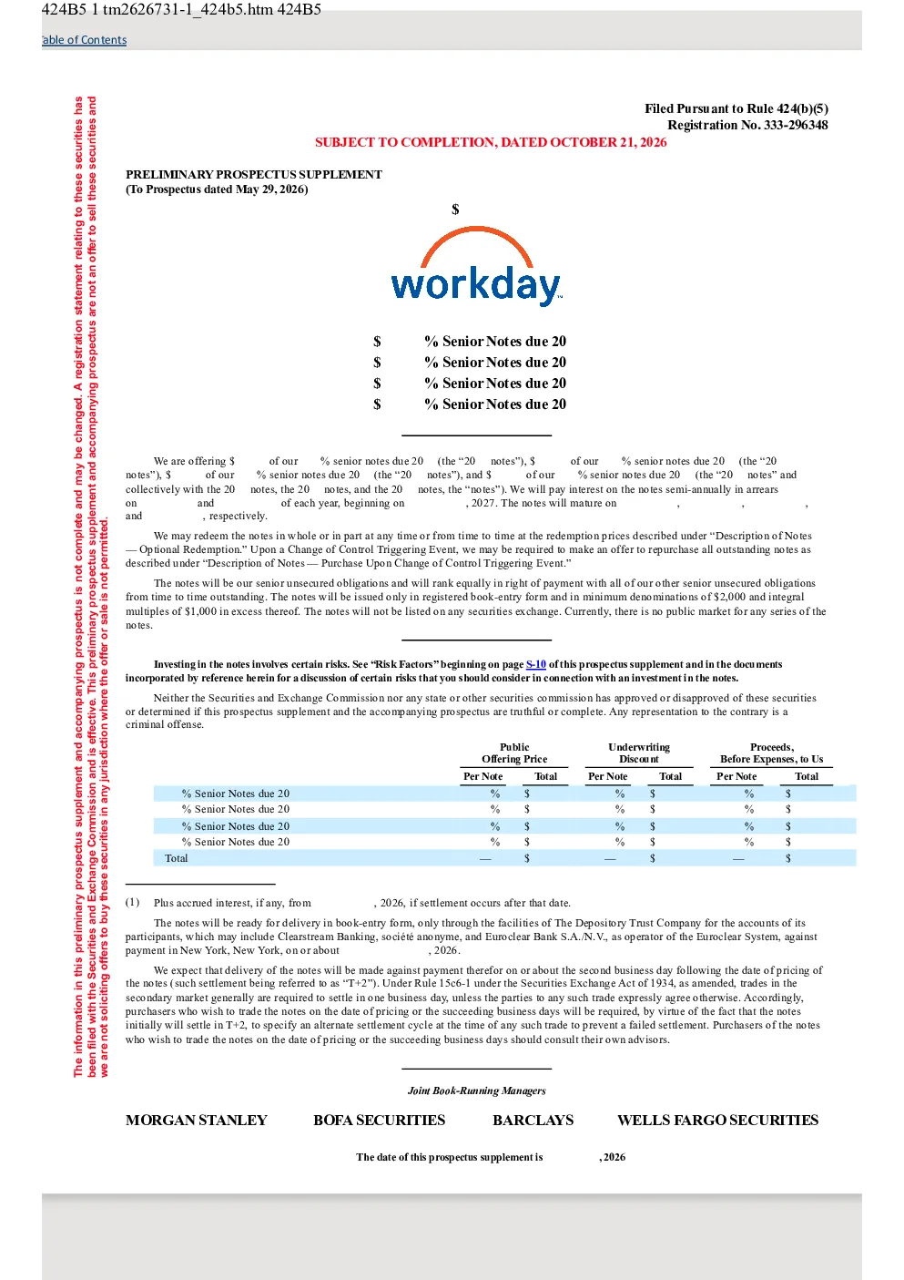 Workday美股招股说明书(2026-10-21版)