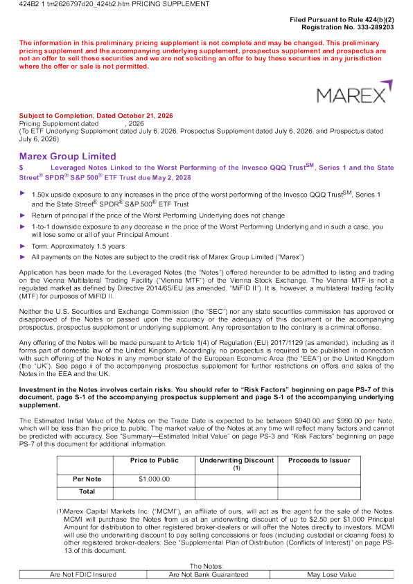 Marex Group Ltd美股招股说明书(2026-10-21版)