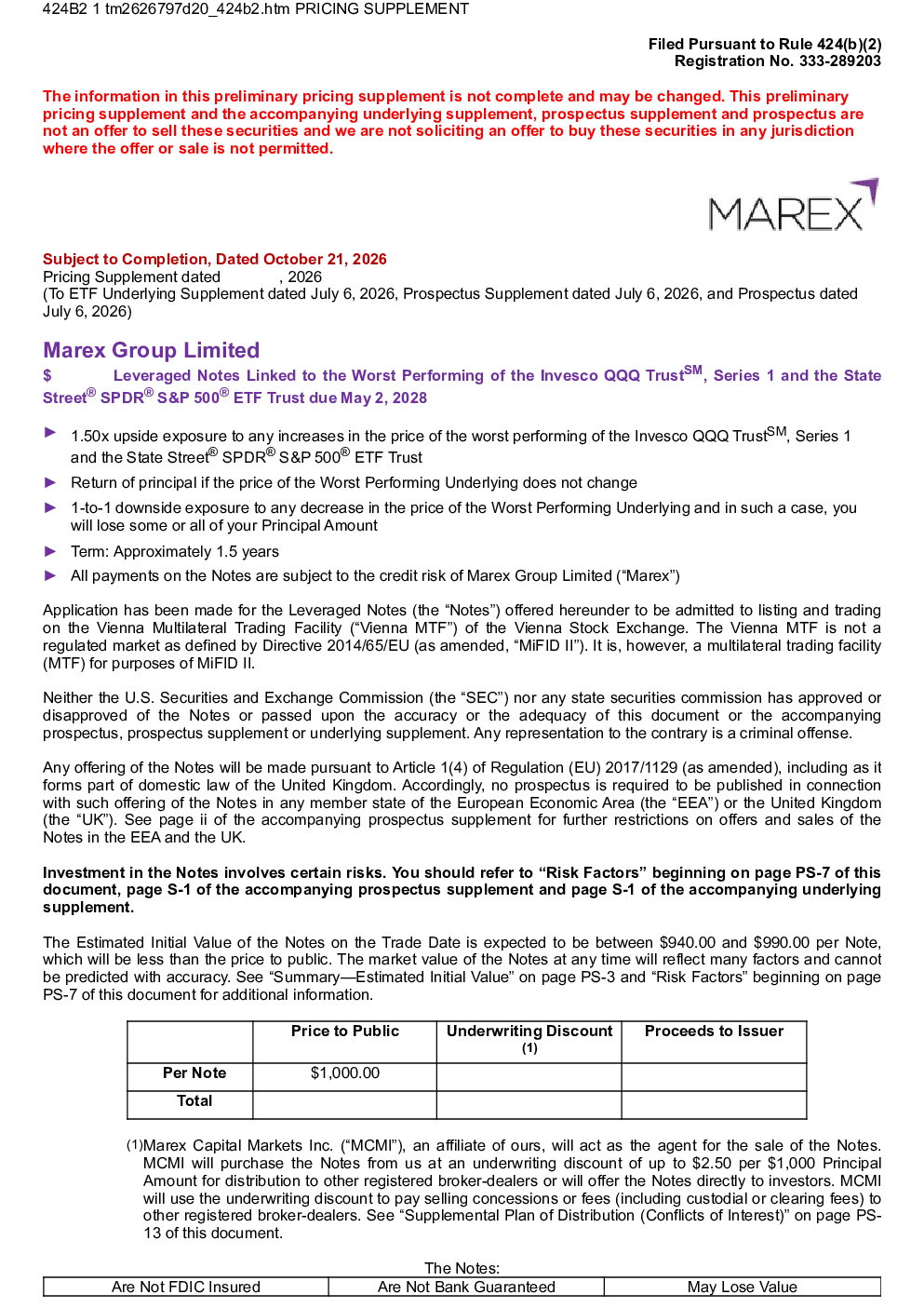 Marex Group Ltd美股招股说明书(2026-10-21版)