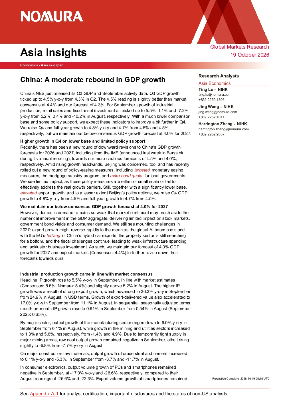野村证券-中国：GDP增速温和反弹-261019