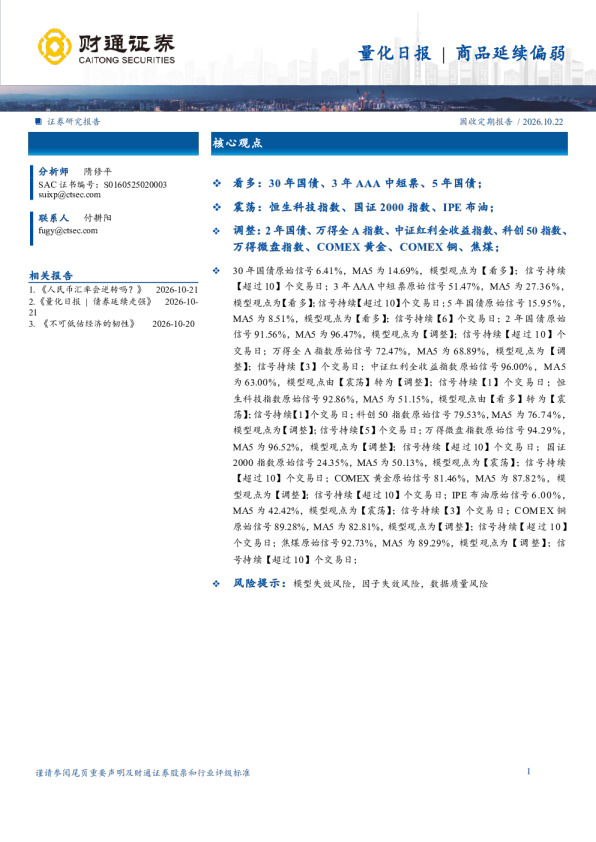 量化日报 | 商品延续偏弱