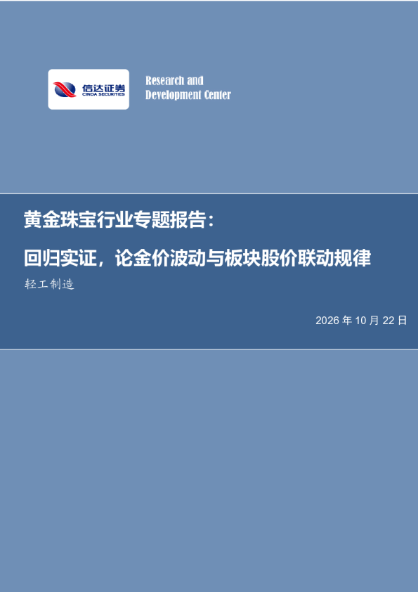 黄金珠宝行业专题报告：回归实证，论金价波动与板块股价联动规律