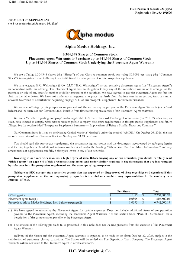 Alpha Modus Holdings Inc-A美股招股说明书(2026-10-22版)
