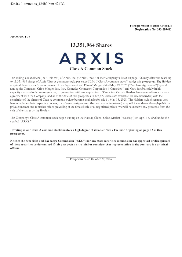 Arxis美股招股说明书(2026-10-22版)