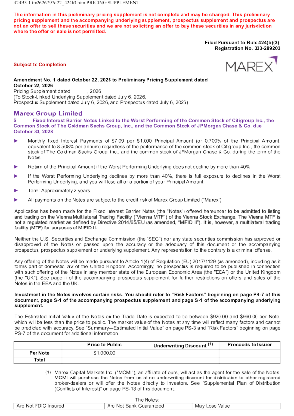 Marex Group Ltd美股招股说明书(2026-10-22版)