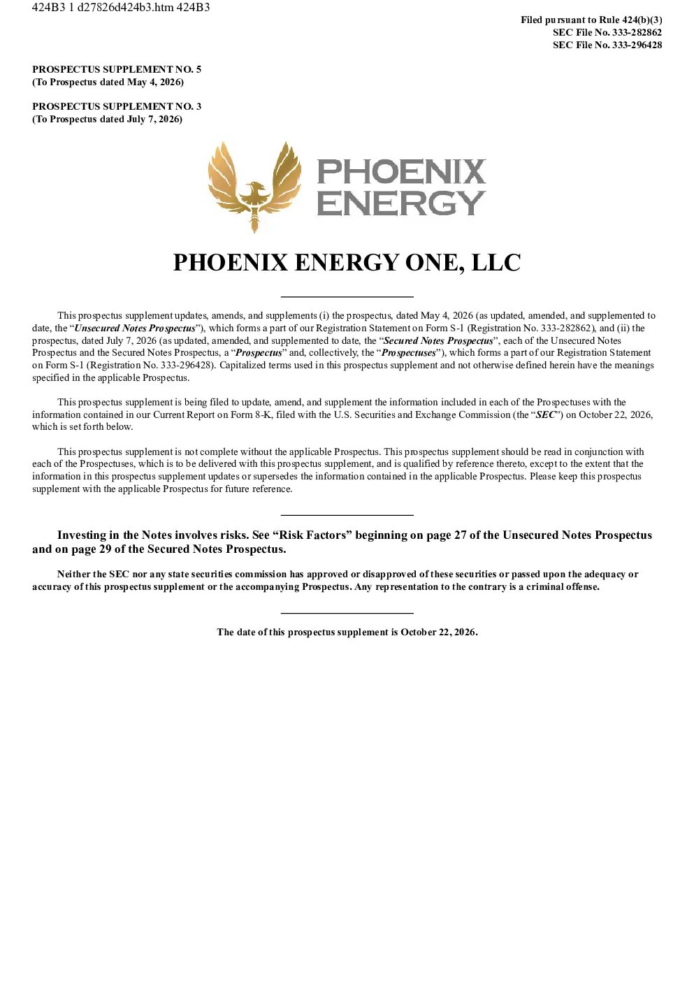 Phoenix Energy One LLC Series A Pfd美股招股说明书(2026-10-23版)