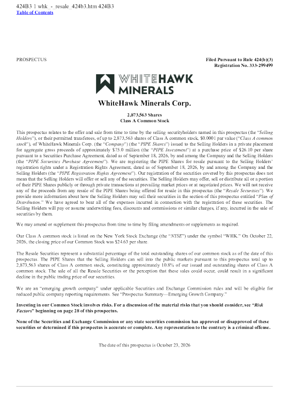 WhiteHawk Minerals Corp-A美股招股说明书(2026-10-23版)