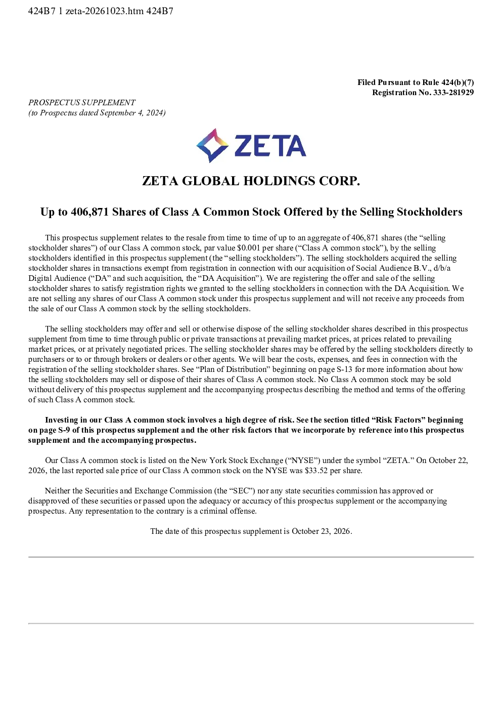 Zeta Global美股招股说明书(2026-10-23版)