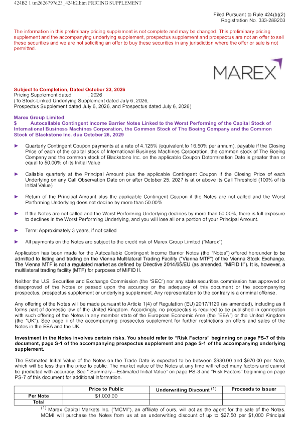 Marex Group Ltd美股招股说明书(2026-10-23版)