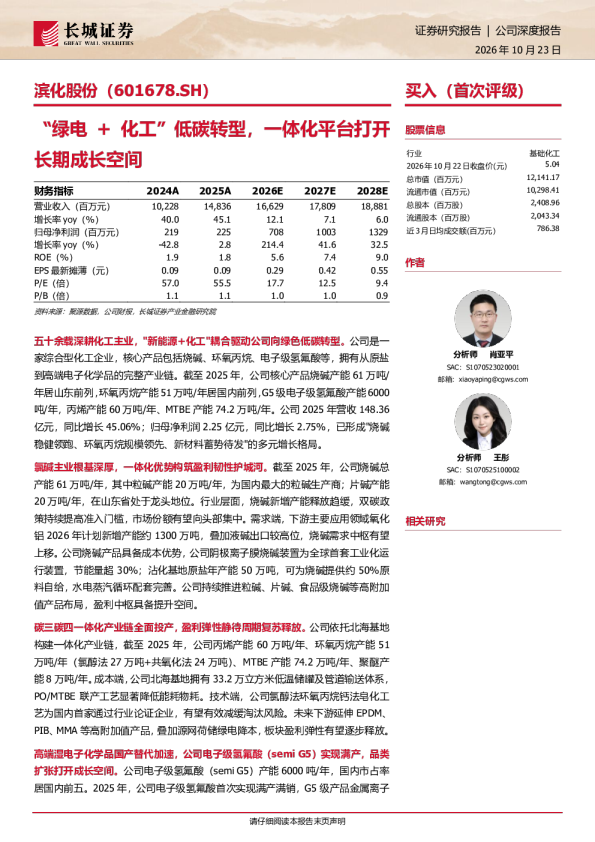 “绿电 + 化工” 低碳转型，一体化平台打开长期成长空间
