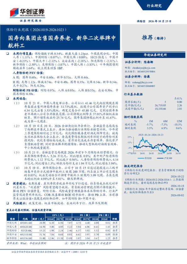 国寿向集团出售国寿养老，新华二次举牌中航科工