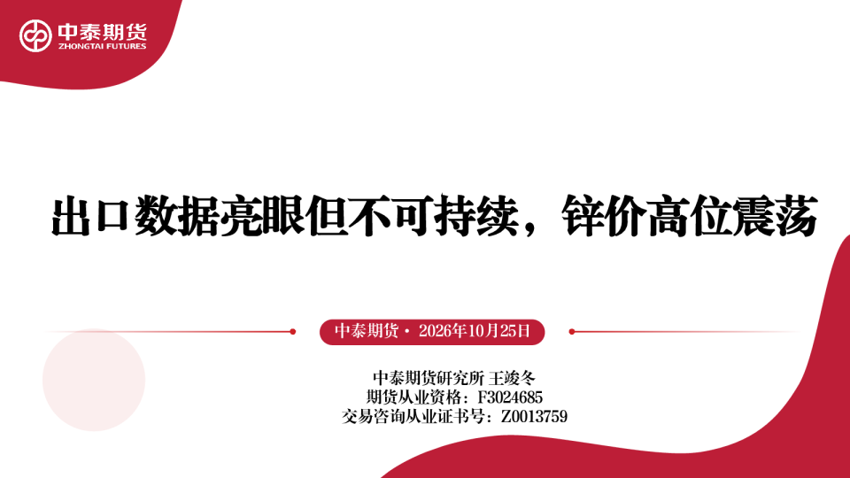 沪锌周报：出口数据亮眼但不可持续，锌价高位震荡