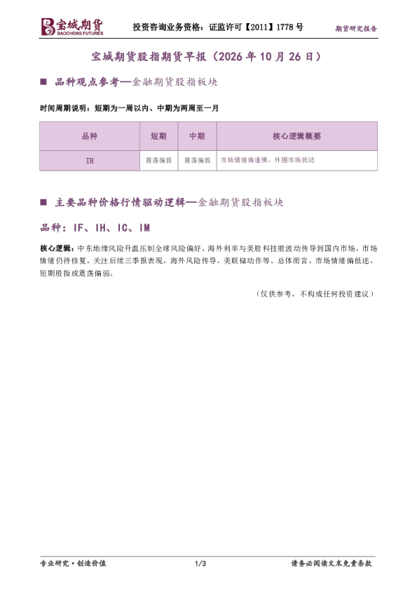 股指期货早报