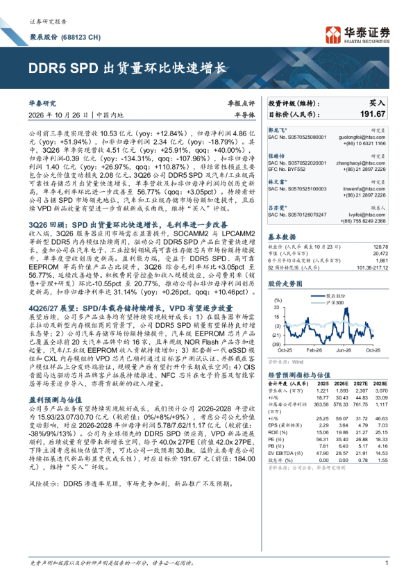 聚辰股份（688123）DDR5 SPD出货量环比快速增长