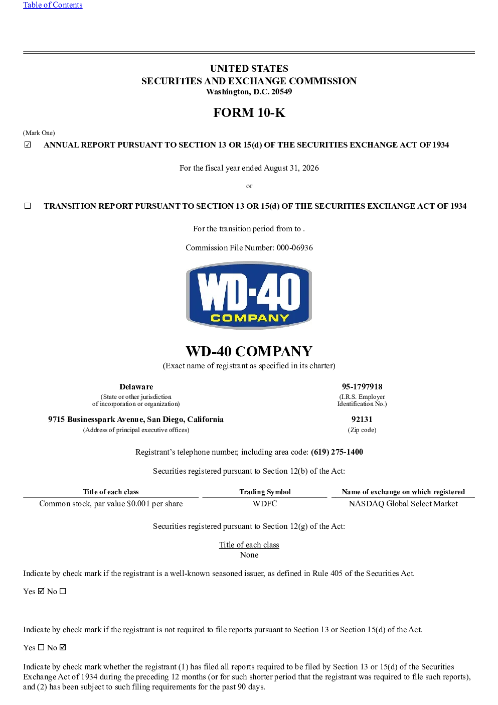WD-40 Co 2025年度报告