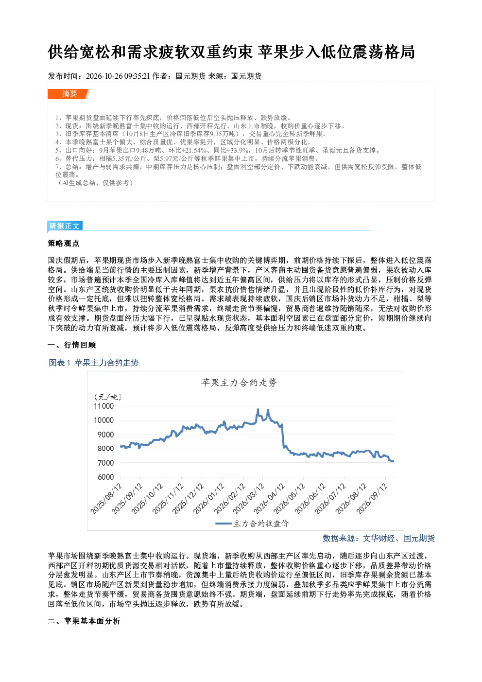 供给宽松和需求疲软双重约束 苹果步入低位震荡格局