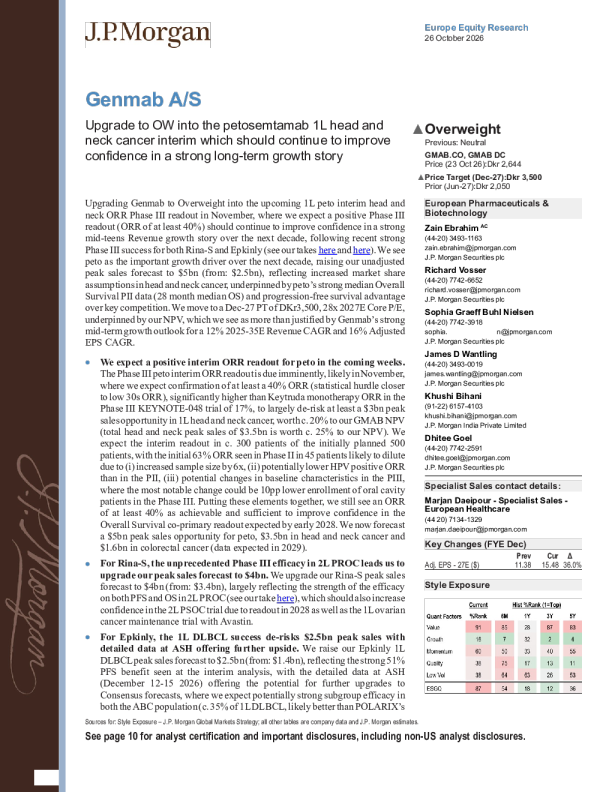 Genmab：上调至增持，petosemtamab一线头颈癌中期数据或强化长期增长信心