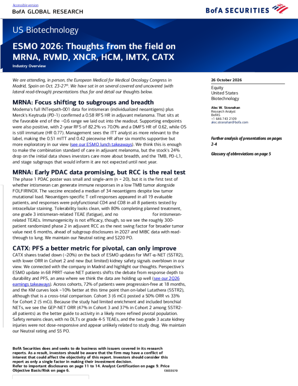 ESMO 2026：一线观点——MRNA、RVMD、XNCR、HCM、IMT…