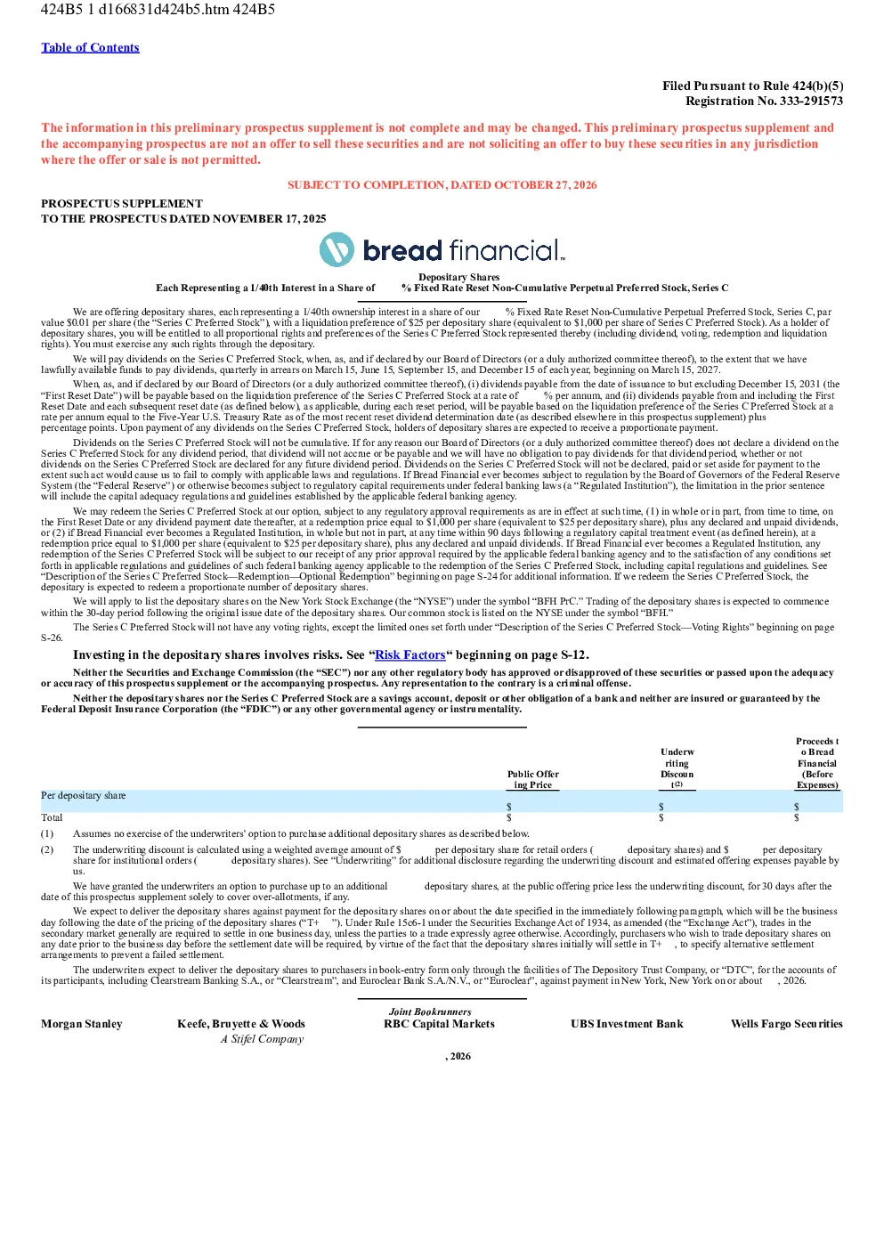 Bread Financial美股招股说明书(2026-10-27版)