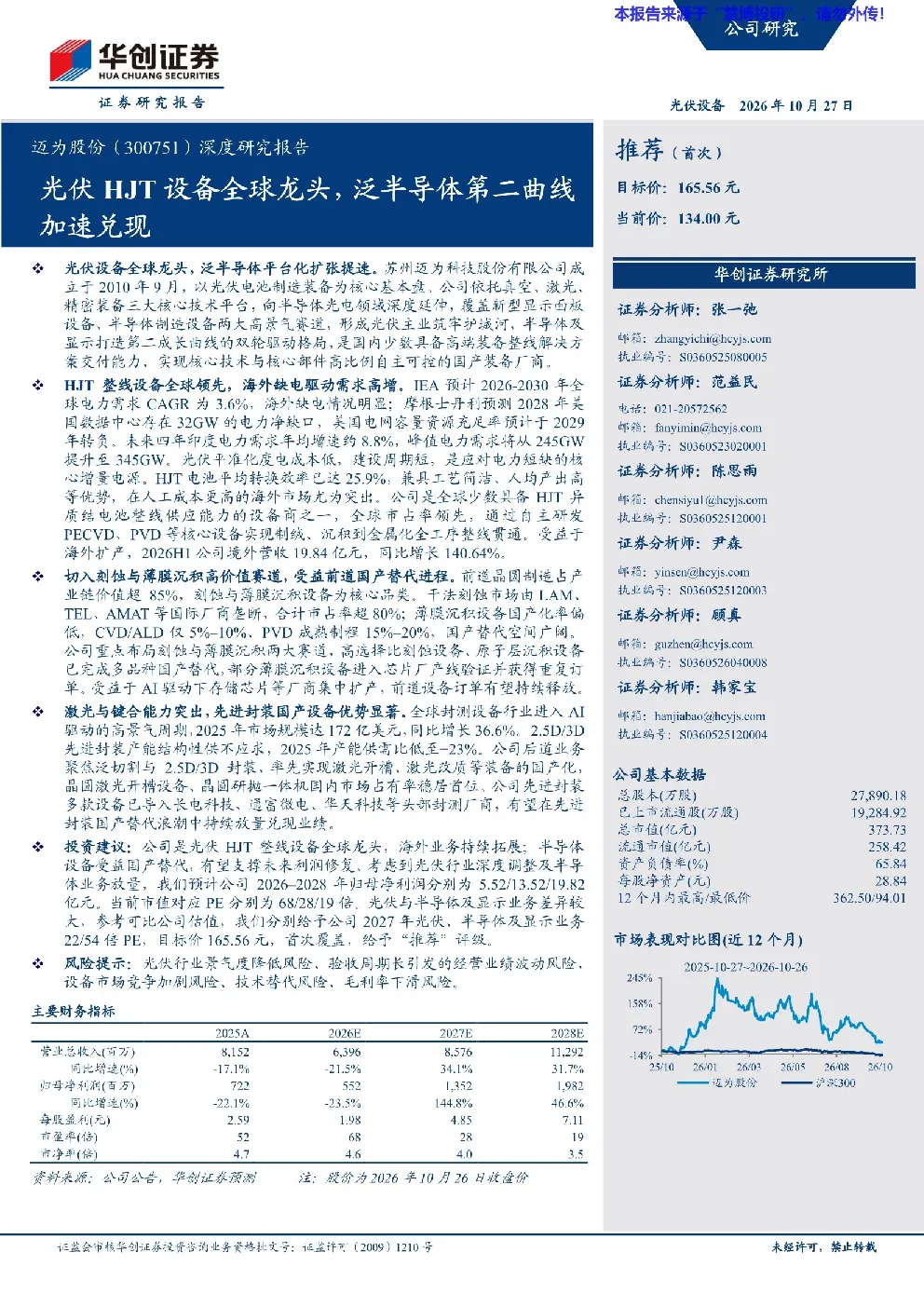 迈为股份（300751）深度研究报告：光伏HJT设备全球龙头，泛半导体第二曲线加速兑现