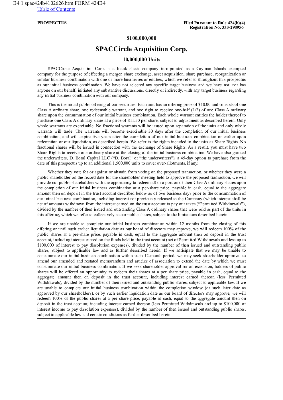 SPACCircle Acquisition Corp-A美股招股说明书(2026-10-27版)