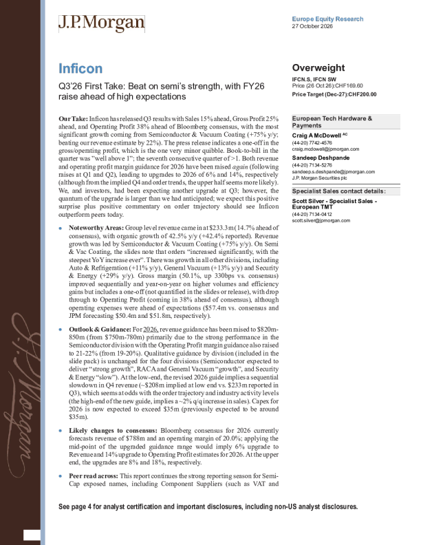Inficon：2026年第三季度初步点评——半导体景气带动超预期，2026财年指引上调
