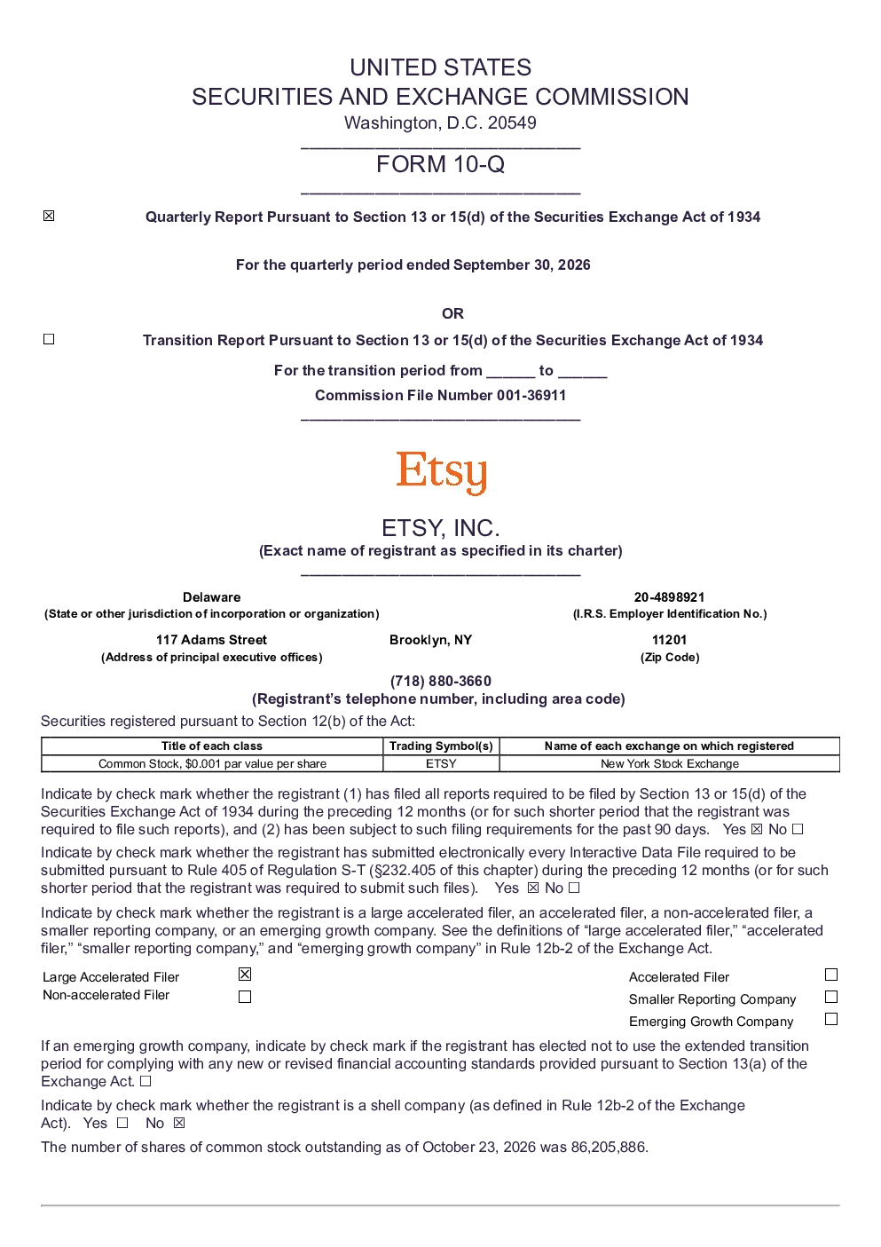 Etsy 2026年季度报告