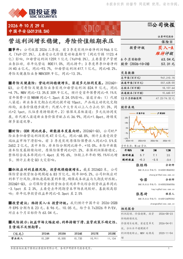 中国平安(601318.SH)：营运利润增长稳健，寿险价值短期承压