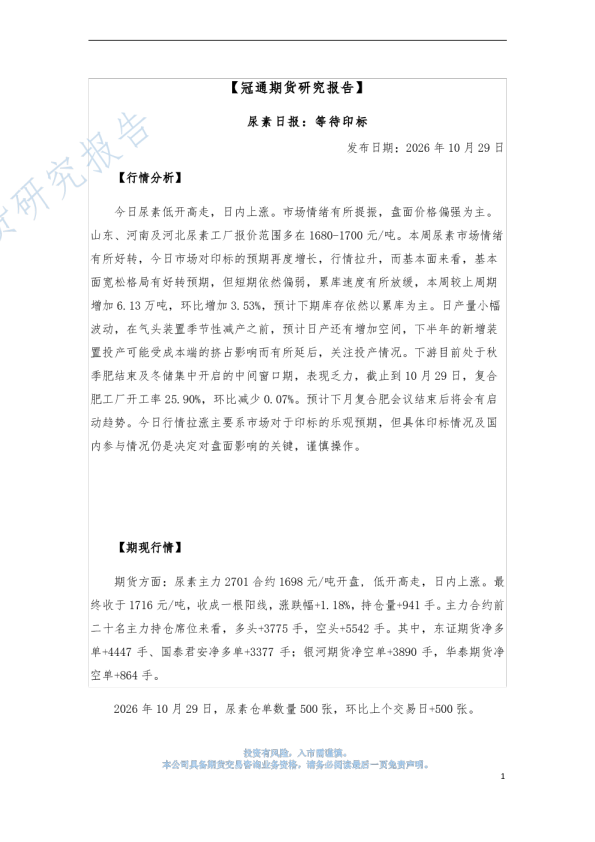 尿素日报：等待印标