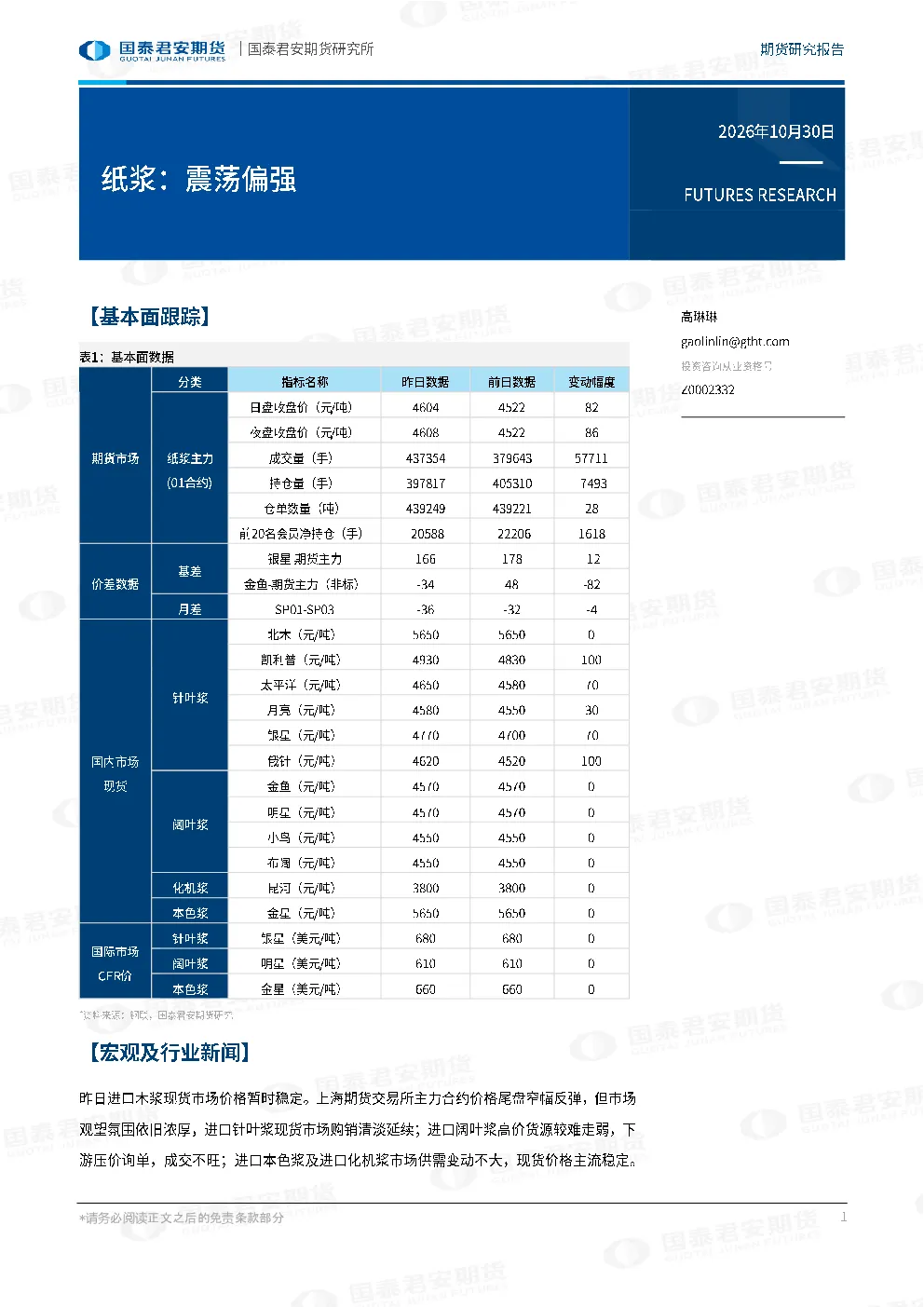 纸浆：震荡偏强