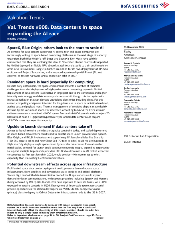 航空航天与国防行业估值趋势研究：太空数据中心驱动AI竞赛迈向新阶段